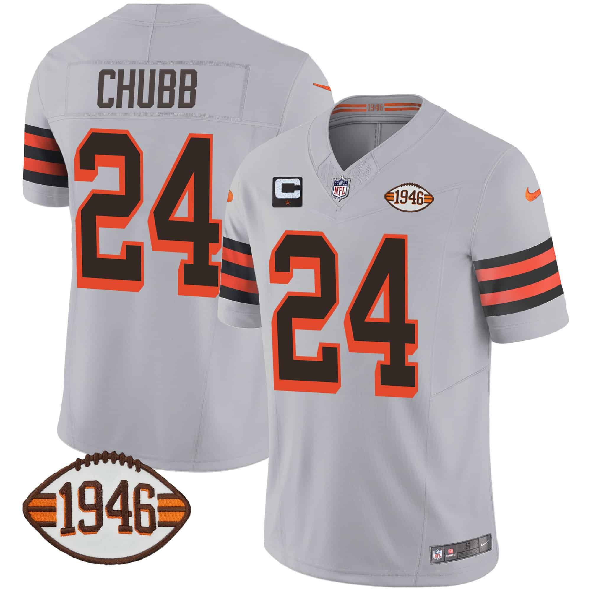 Men Cleveland Browns #24 Chubb Grey 1946 75th Anniversary Patch 2024 Nike NFL Jersey->indianapolis colts->NFL Jersey